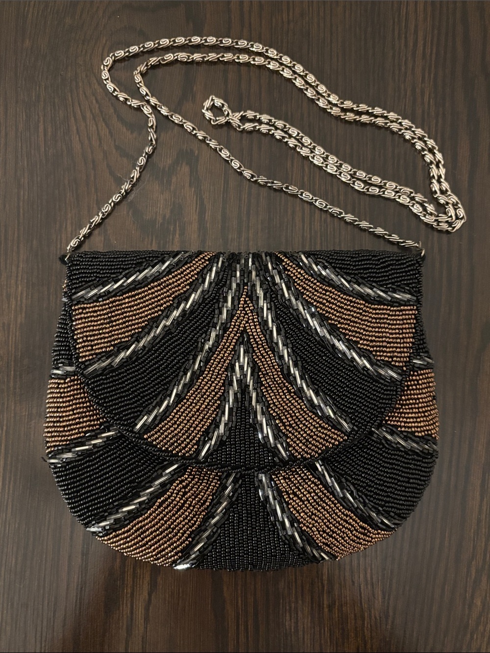 Vintage Inspired Art Deco Fully Beaded Evening Bag Purse Glam Chain Strap
